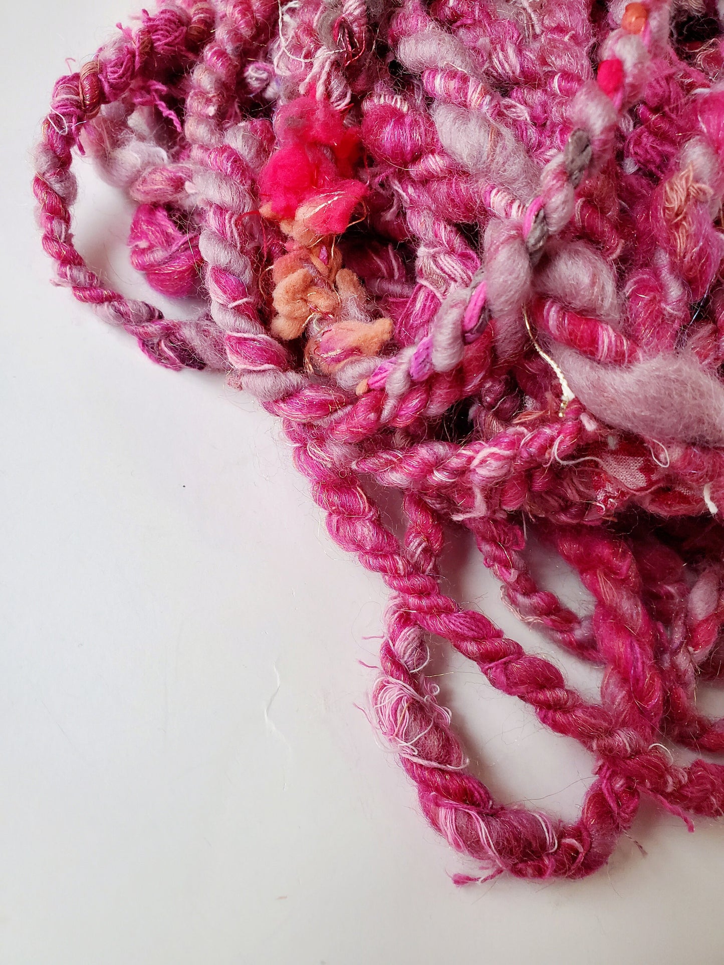 PINK SCRAP HANDSPUN yarn 5yrds, Handspun Art Yarn, Weaving and Fiber Arts, Scrap Yarn, Yarn