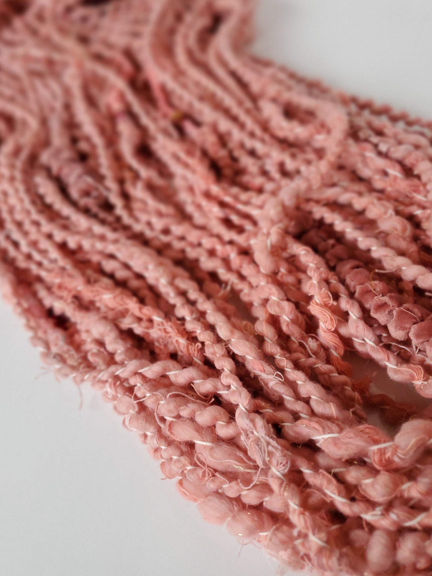 PINK SPIRALS 5yrds, Handspun Art Yarn, Weaving and Fiber Arts, Scrap Yarn, Yarn