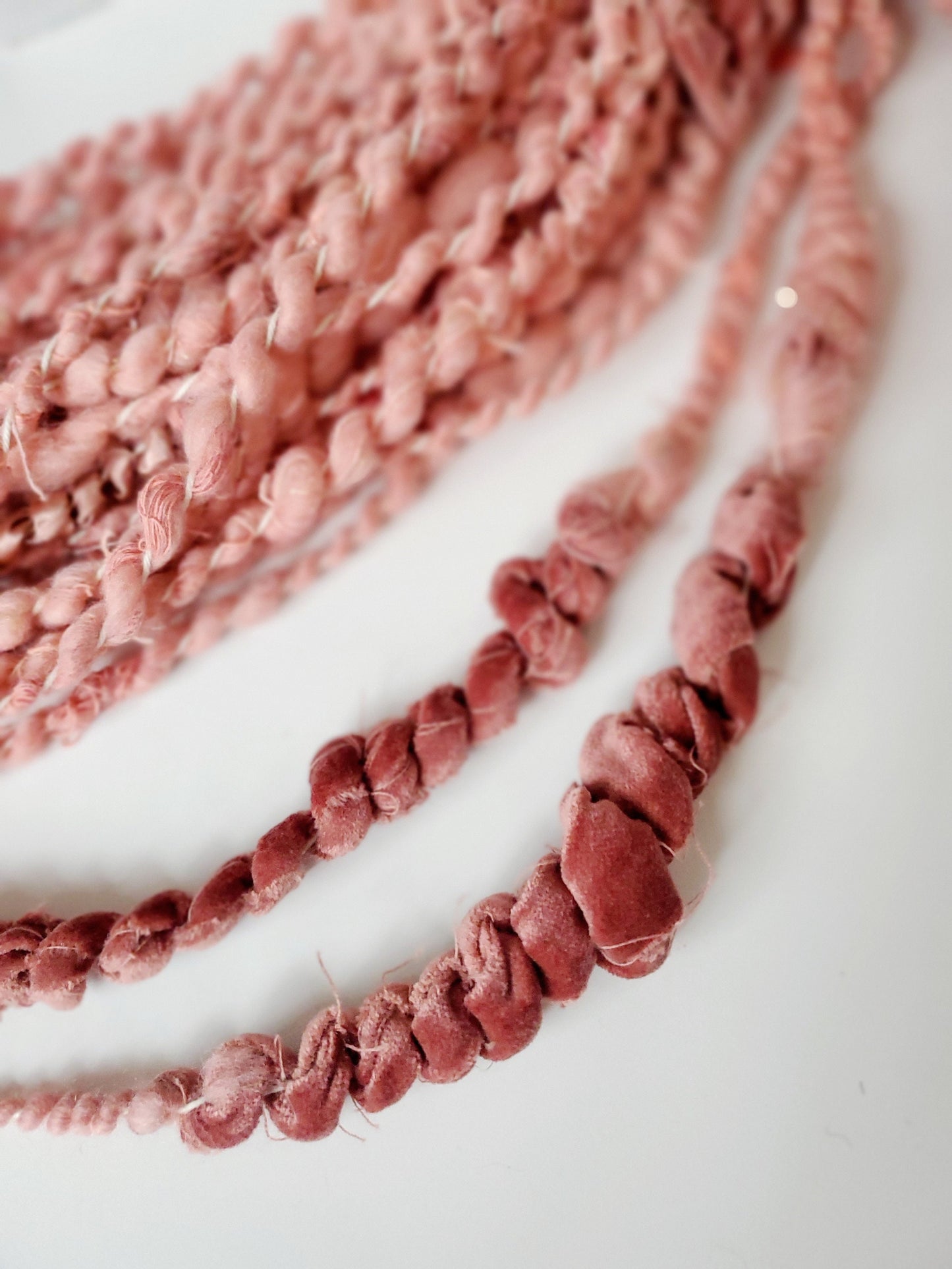 PINK SPIRALS 5yrds, Handspun Art Yarn, Weaving and Fiber Arts, Scrap Yarn, Yarn