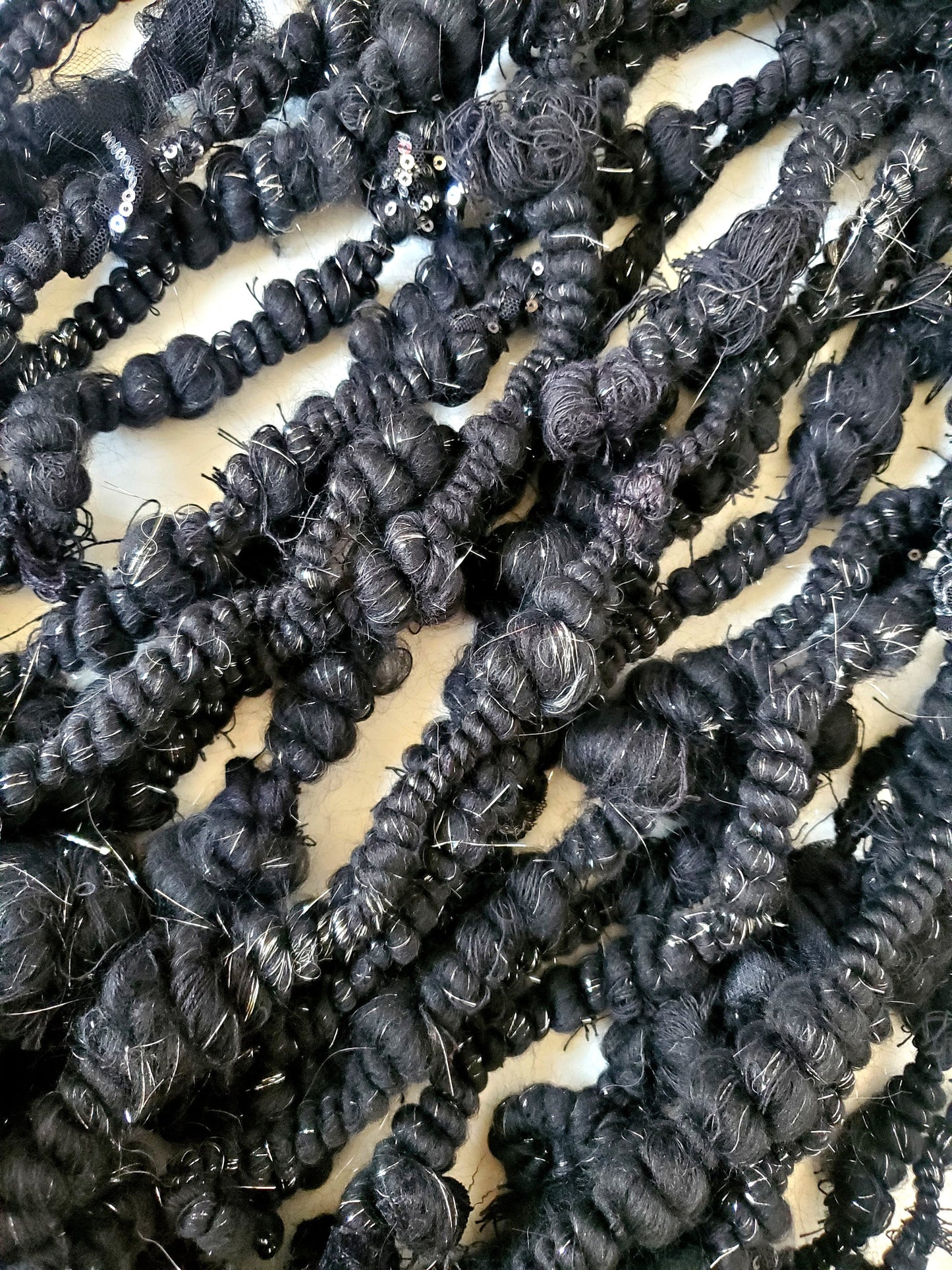 STARRY NIGHT 4yrds, Handspun Art Yarn, Weaving and Fiber Arts, Scrap Yarn, Yarn