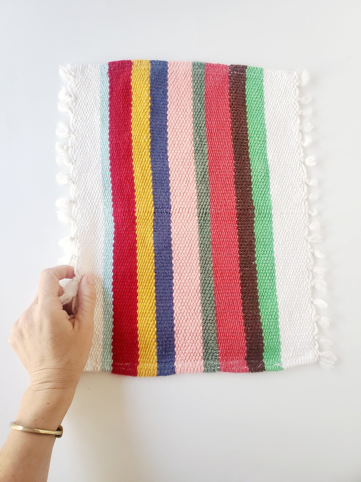 perfectly imperfect HANDWOVEN DISH TOWEL, Handspun Art Yarn, Weaving and Fiber Arts, Scrap Yarn, Yarn, woven towel rag