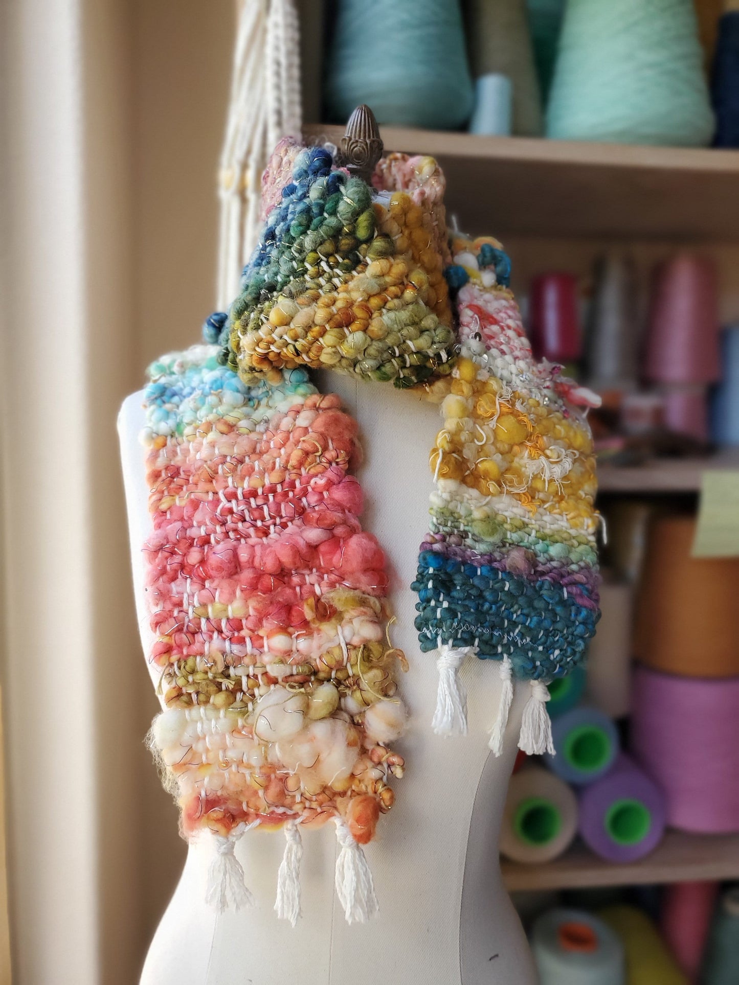 HANDSPUN SCARF, Handspun Art Yarn, Weaving and Fiber Arts, Scrap Yarn, Yarn, woven scarf