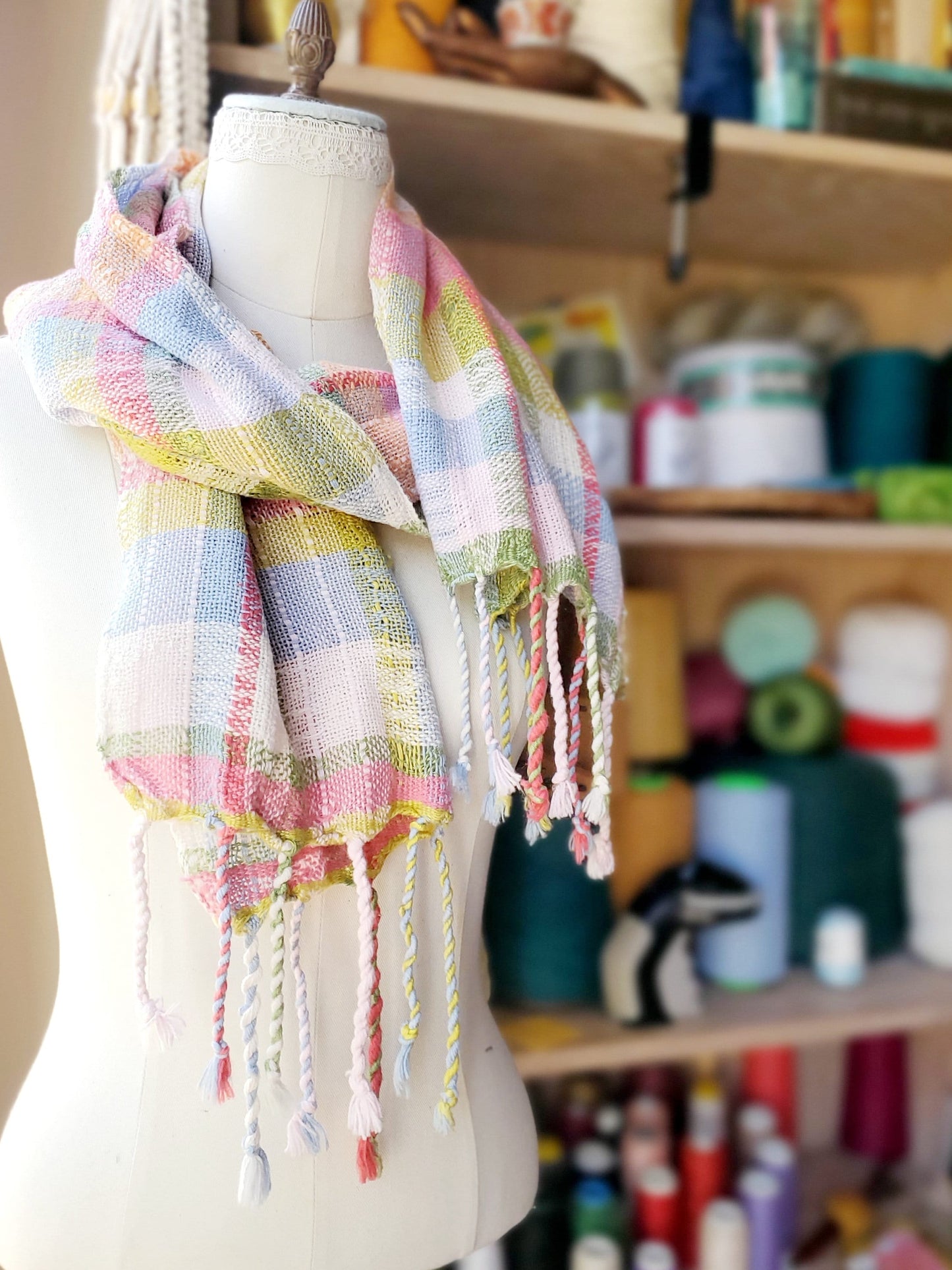 HANDWOVEN SCARF, Weaving and Fiber Arts, Yarn, woven scarf