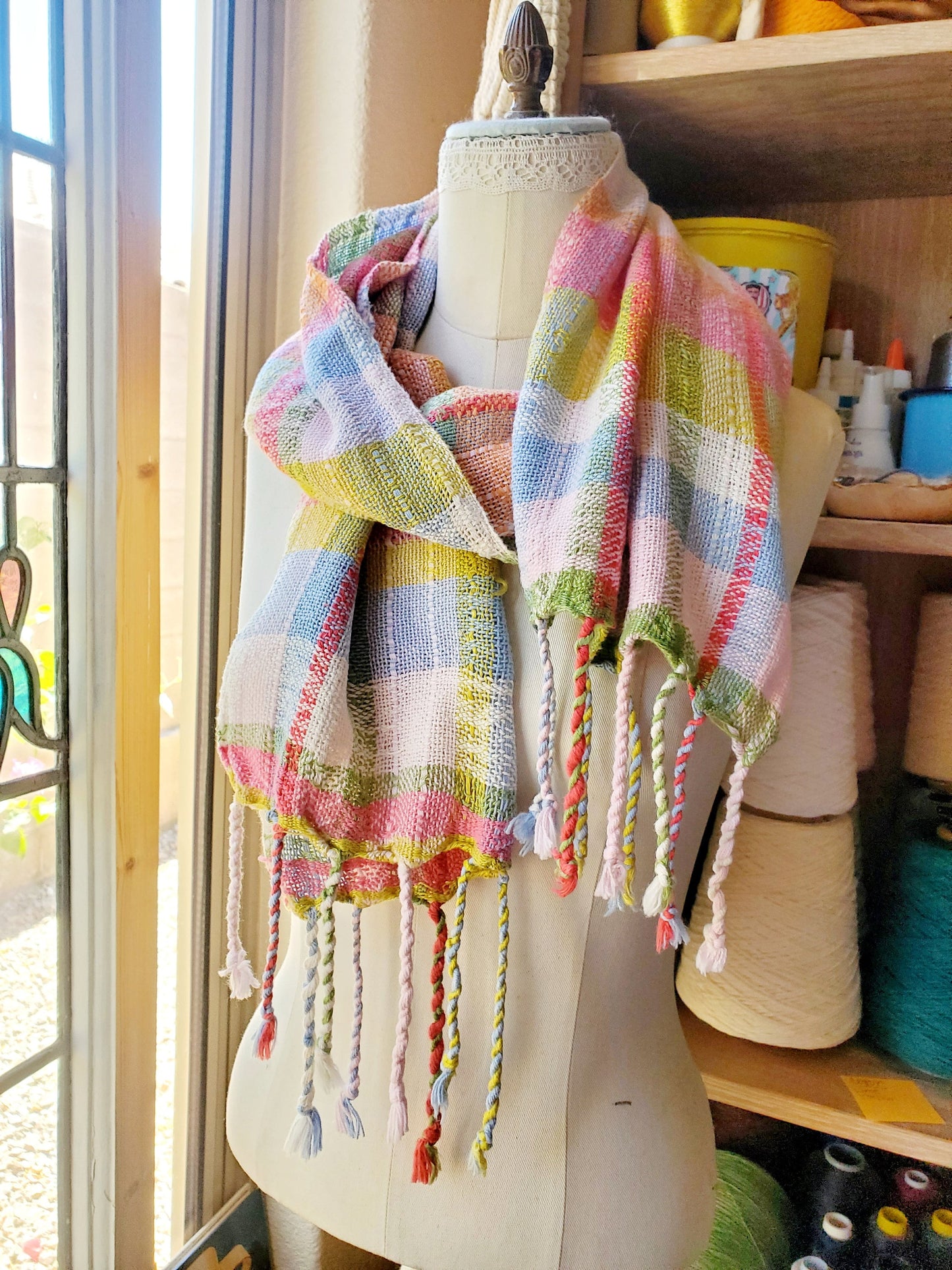 HANDWOVEN SCARF, Weaving and Fiber Arts, Yarn, woven scarf