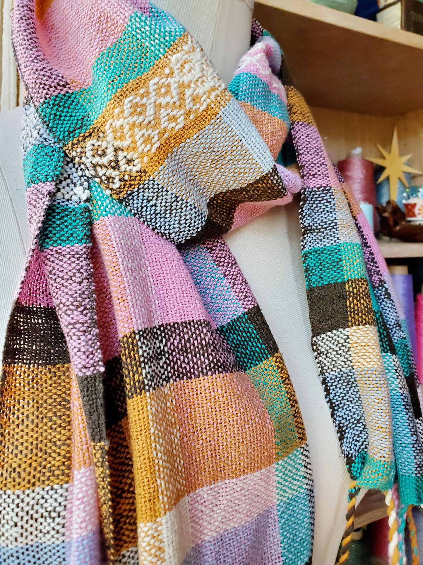 HANDWOVEN SCARF, Weaving and Fiber Arts, Yarn, woven scarf