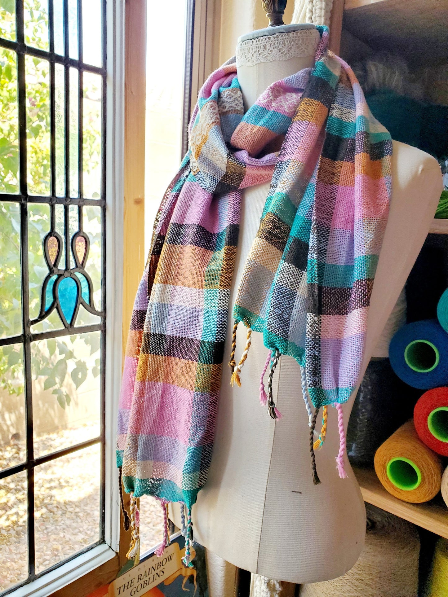 HANDWOVEN SCARF, Weaving and Fiber Arts, Yarn, woven scarf