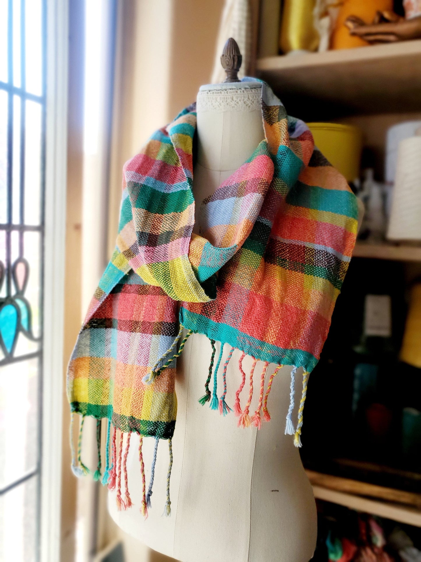 HANDWOVEN SCARF, Weaving and Fiber Arts, Yarn, woven scarf