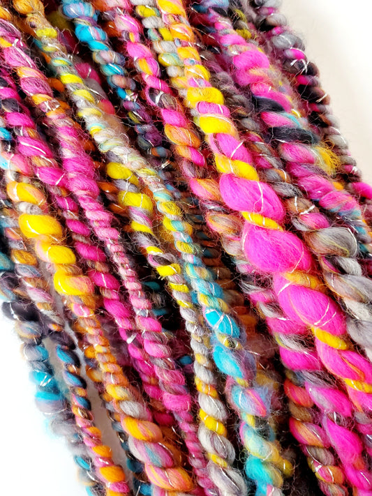 COLOR SPIN 2.0 5yrds, Handspun Art Yarn, Weaving and Fiber Arts, Scrap Yarn, Yarn