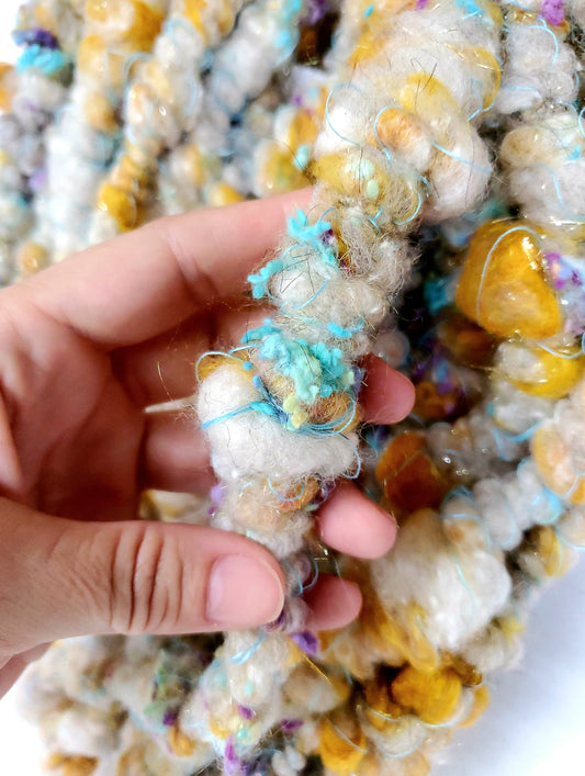 FLOCK 4yrds, Handspun Art Yarn, Weaving and Fiber Arts, Scrap Yarn, Yarn