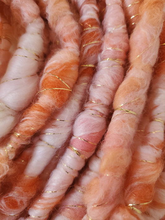 CORAL SINGLE 4yrds, Handspun Art Yarn, Weaving and Fiber Arts, Scrap Yarn, Yarn