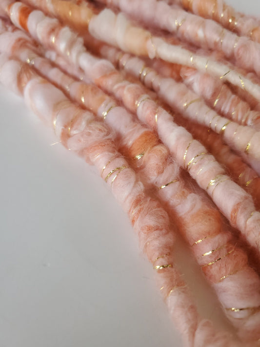 CORAL SINGLE 4yrds, Handspun Art Yarn, Weaving and Fiber Arts, Scrap Yarn, Yarn