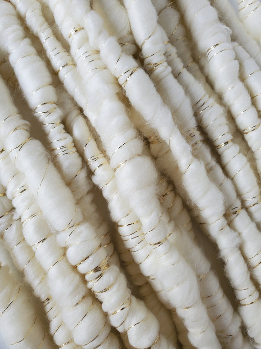 GILDED ICE 4.5yrds, Handspun Art Yarn, Weaving and Fiber Arts, Scrap Yarn, Yarn