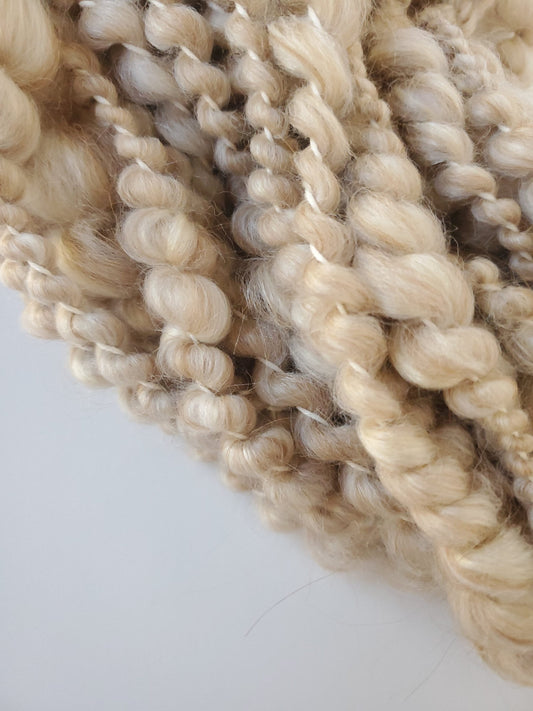 NEUTRAL SPIRAL 5yrds, Handspun Art Yarn, Weaving and Fiber Arts, Scrap Yarn, Yarn