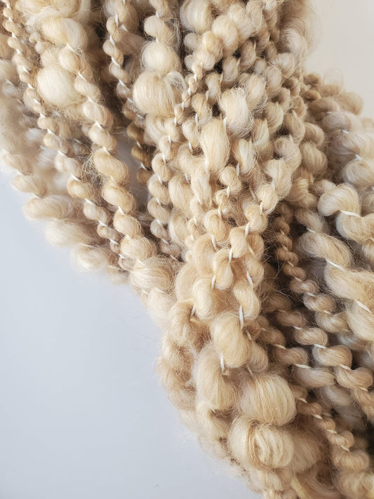 NEUTRAL SPIRAL 5yrds, Handspun Art Yarn, Weaving and Fiber Arts, Scrap Yarn, Yarn