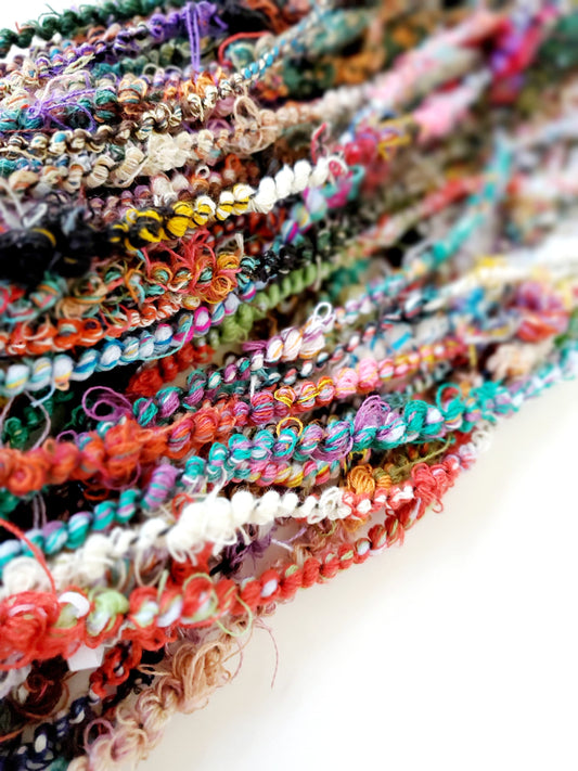 FLOSSY 10yrds, Handspun Art Yarn, Weaving and Fiber Arts, Scrap Yarn, Yarn