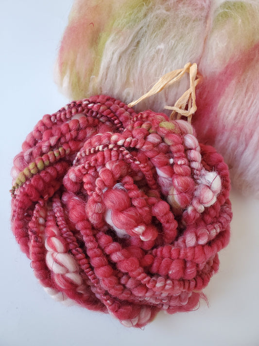 VALENTINES 5yrds, Handspun Art Yarn, Weaving and Fiber Arts, Scrap Yarn, Yarn