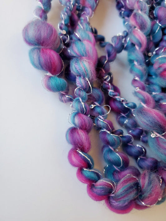 JELLY FISH 6.5yrds, Handspun Art Yarn, Weaving and Fiber Arts, Scrap Yarn, Yarn