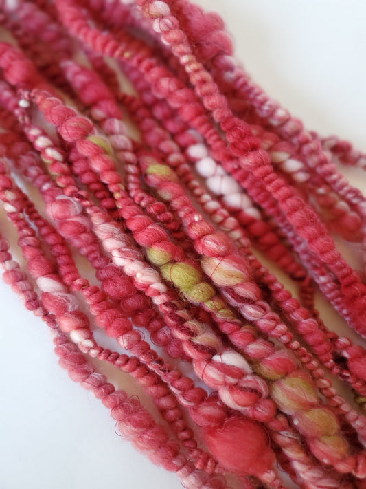 VALENTINES 5yrds, Handspun Art Yarn, Weaving and Fiber Arts, Scrap Yarn, Yarn