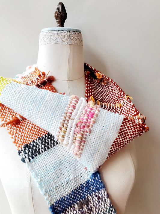 HANDSPUN SCARF, Handspun Art Yarn, Weaving and Fiber Arts, Scrap Yarn, Yarn