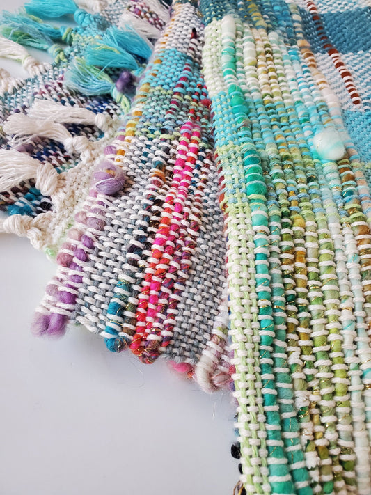 HANDSPUN WRAP, table runner, shawl, blanket, Handspun Art Yarn, Weaving and Fiber Arts, Scrap Yarn, Yarn, woven scarf