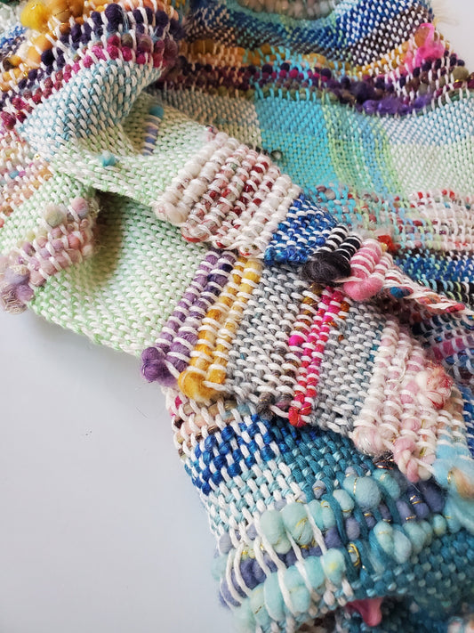 HANDSPUN WRAP, table runner, shawl, blanket, Handspun Art Yarn, Weaving and Fiber Arts, Scrap Yarn, Yarn, woven scarf