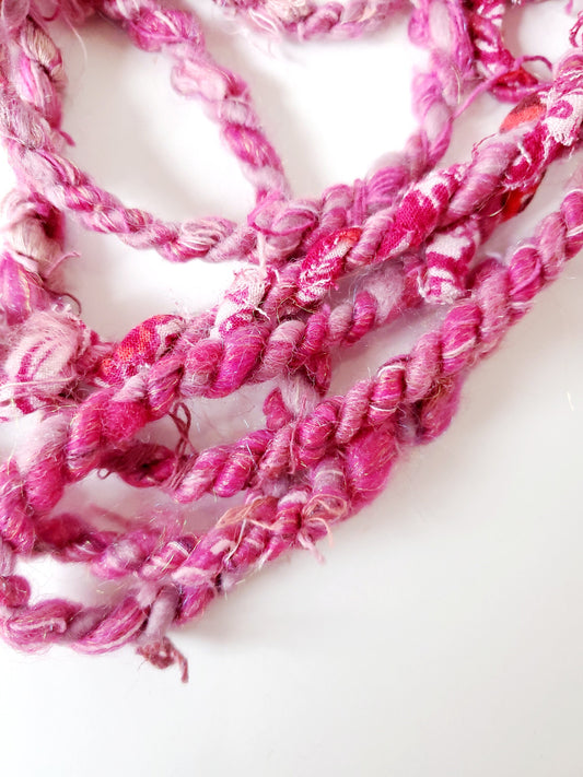 PINK SCRAP HANDSPUN yarn 5yrds, Handspun Art Yarn, Weaving and Fiber Arts, Scrap Yarn, Yarn