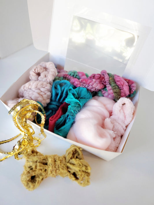 MISTLETOE (de) STASH bOX, Handspun Art Yarn, Weaving and Fiber Arts, Scrap Yarn, Yarn