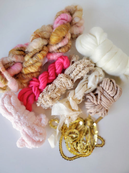 PINK GOLD (de) STASH bOX, Handspun Art Yarn, Weaving and Fiber Arts, Scrap Yarn, Yarn
