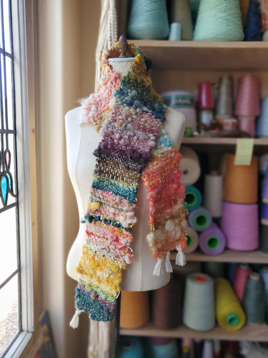 HANDSPUN SCARF, Handspun Art Yarn, Weaving and Fiber Arts, Scrap Yarn, Yarn, woven scarf