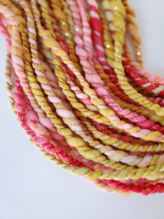 PINK LADY 2PLY 4.5yrds, Handspun Art Yarn, Weaving and Fiber Arts, Scrap Yarn, Yarn
