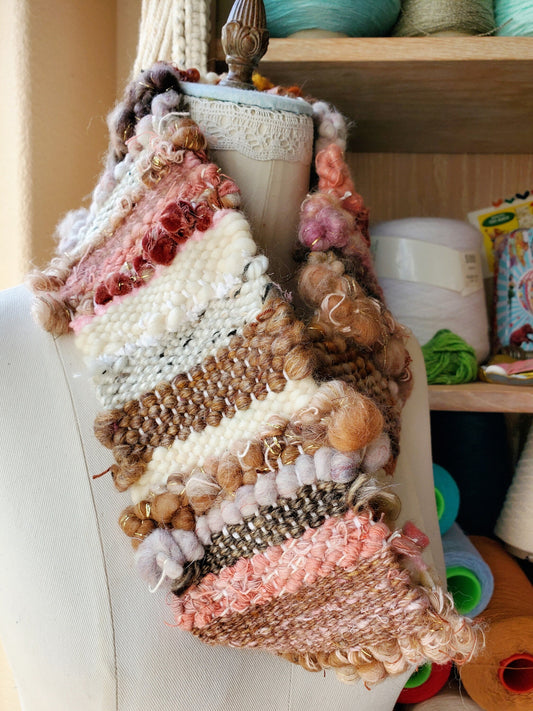 INFINITY SCARF 4, Handspun Art Yarn, Weaving and Fiber Arts, Scrap Yarn, Yarn, woven scarf