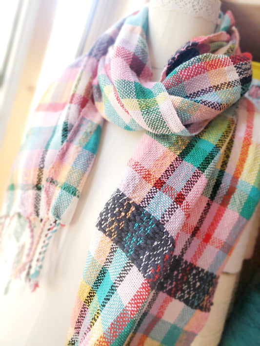 HANDWOVEN SCARF, Weaving and Fiber Arts, Yarn, woven scarf