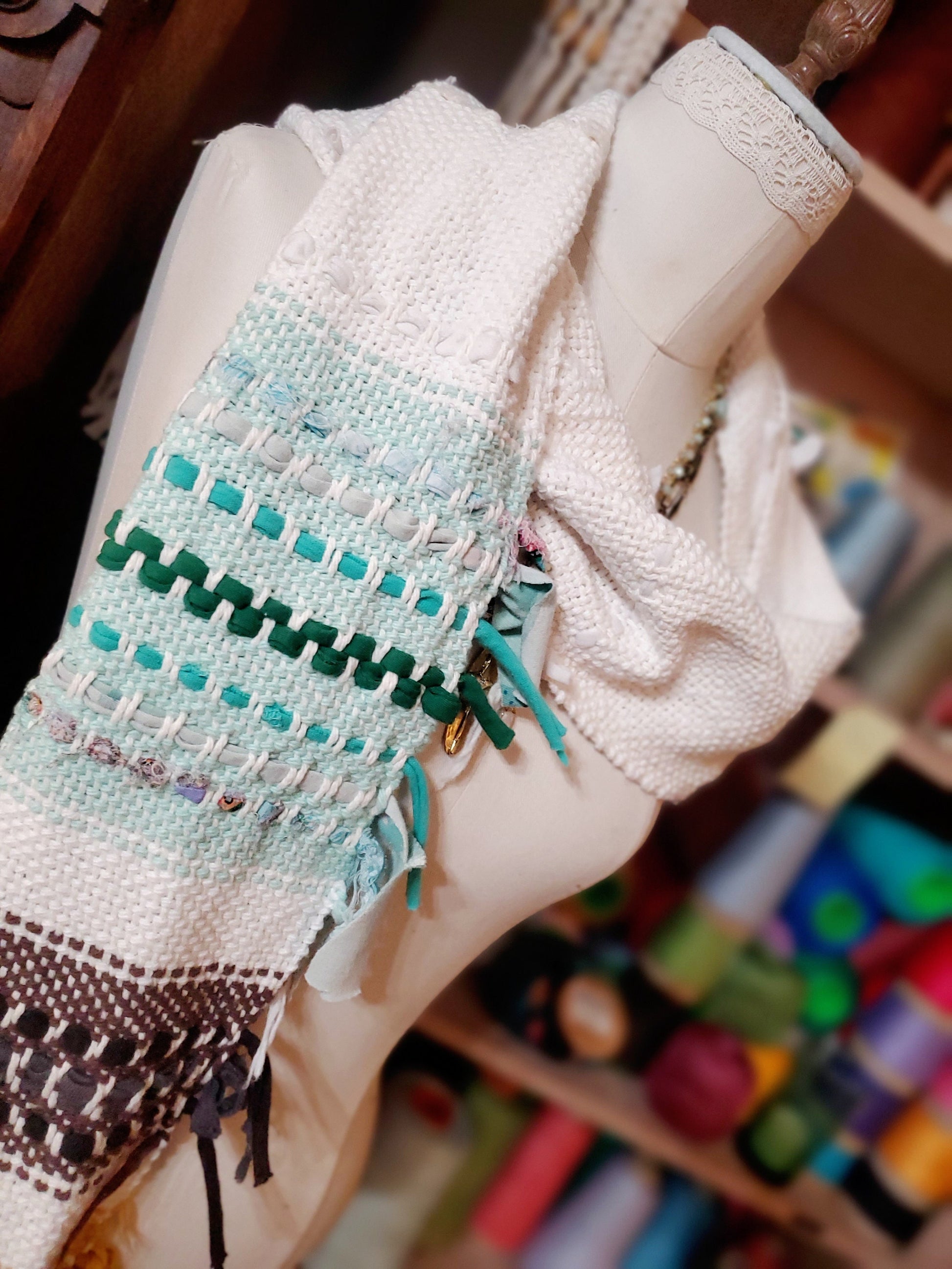 ALEXIS HANDWOVEN SCARF, Handspun Art Yarn, Weaving and Fiber Arts, Scrap Yarn, Yarn, woven scarf