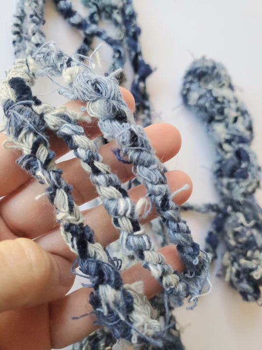 BLUE 5yrds, Handspun Art Yarn, Weaving and Fiber Arts, Scrap Yarn, Yarn