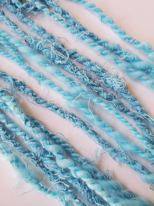 AQUA 5yrds, Handspun Art Yarn, Weaving and Fiber Arts, Scrap Yarn, Yarn