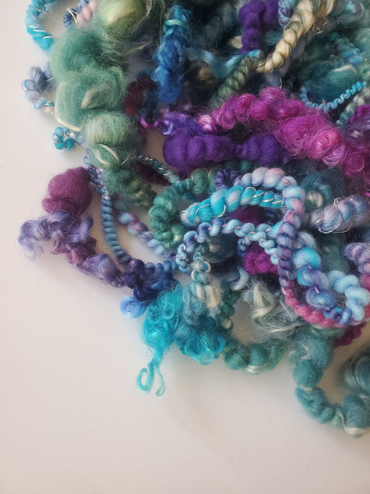 AURORA BOREALIS 4yrds, Handspun Art Yarn, Weaving and Fiber Arts, Scrap Yarn, Yarn