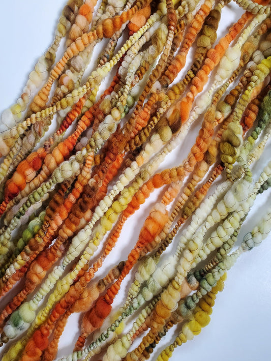SQUASH BLOSSOM 8yrds, Handspun Art Yarn, Weaving and Fiber Arts, Scrap Yarn, Yarn