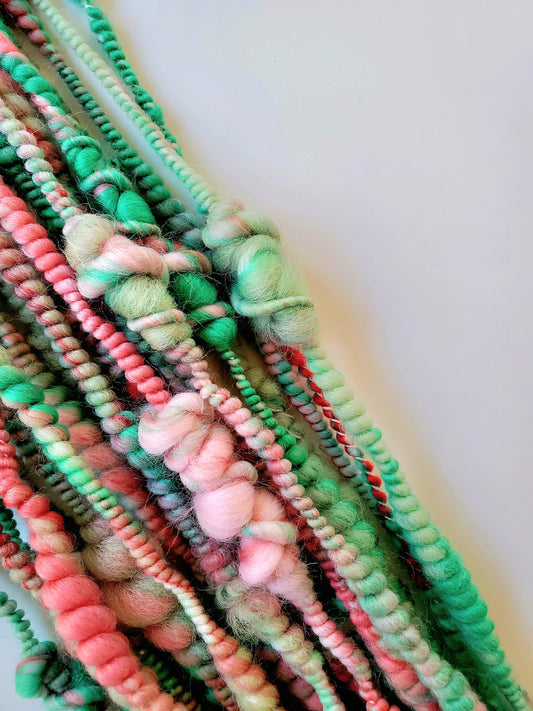 SPRING VIBES 10yrds, Handspun Art Yarn, Weaving and Fiber Arts, Scrap Yarn, Yarn