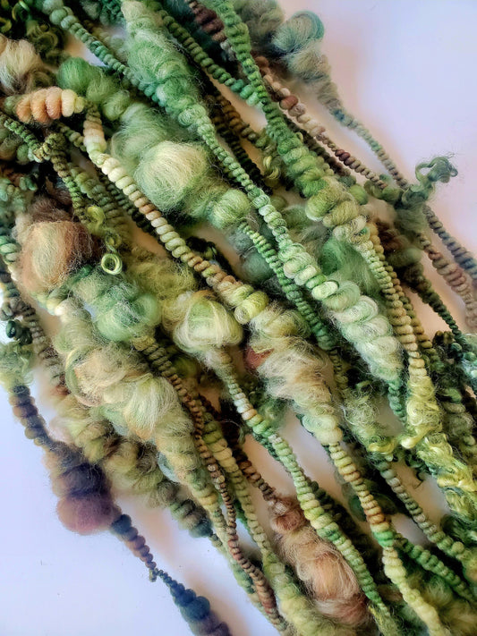 JUNGLE 5yrds, Handspun Art Yarn, Weaving and Fiber Arts, Scrap Yarn, Yarn