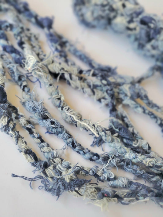 BLUE 5yrds, Handspun Art Yarn, Weaving and Fiber Arts, Scrap Yarn, Yarn