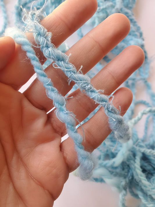 AQUA 5yrds, Handspun Art Yarn, Weaving and Fiber Arts, Scrap Yarn, Yarn
