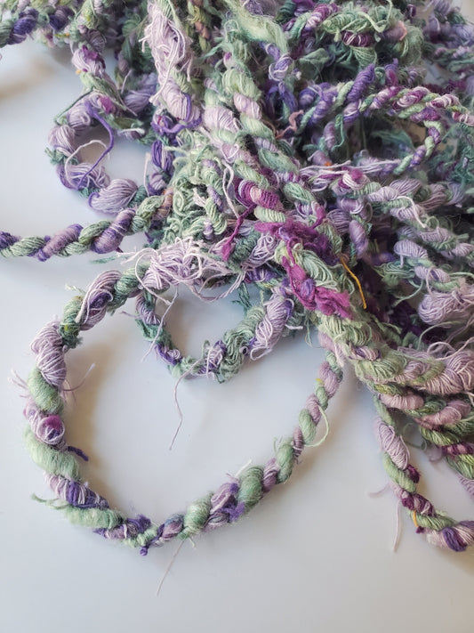 PURPLE GREEN 5yrds, Handspun Art Yarn, Weaving and Fiber Arts, Scrap Yarn, Yarn