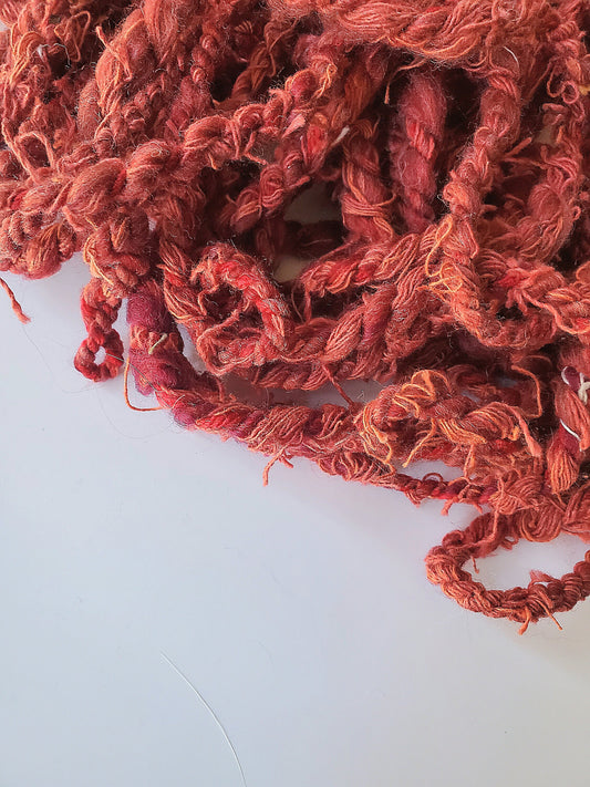 RED 7yrds, Handspun Art Yarn, Weaving and Fiber Arts, Scrap Yarn, Yarn
