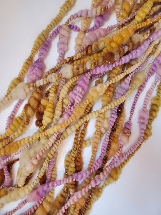 SWEET PEA 8yrds, Handspun Art Yarn, Weaving and Fiber Arts, Scrap Yarn, Yarn