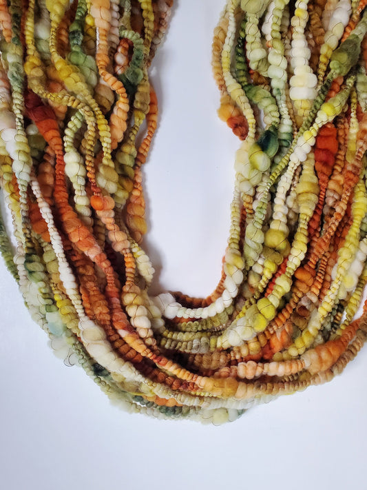 SQUASH BLOSSOM 8yrds, Handspun Art Yarn, Weaving and Fiber Arts, Scrap Yarn, Yarn