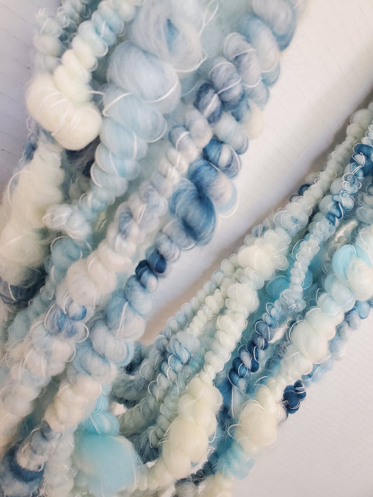 AQUA WAVES 5yrds, Handspun Art Yarn, Weaving and Fiber Arts, Scrap Yarn, Yarn