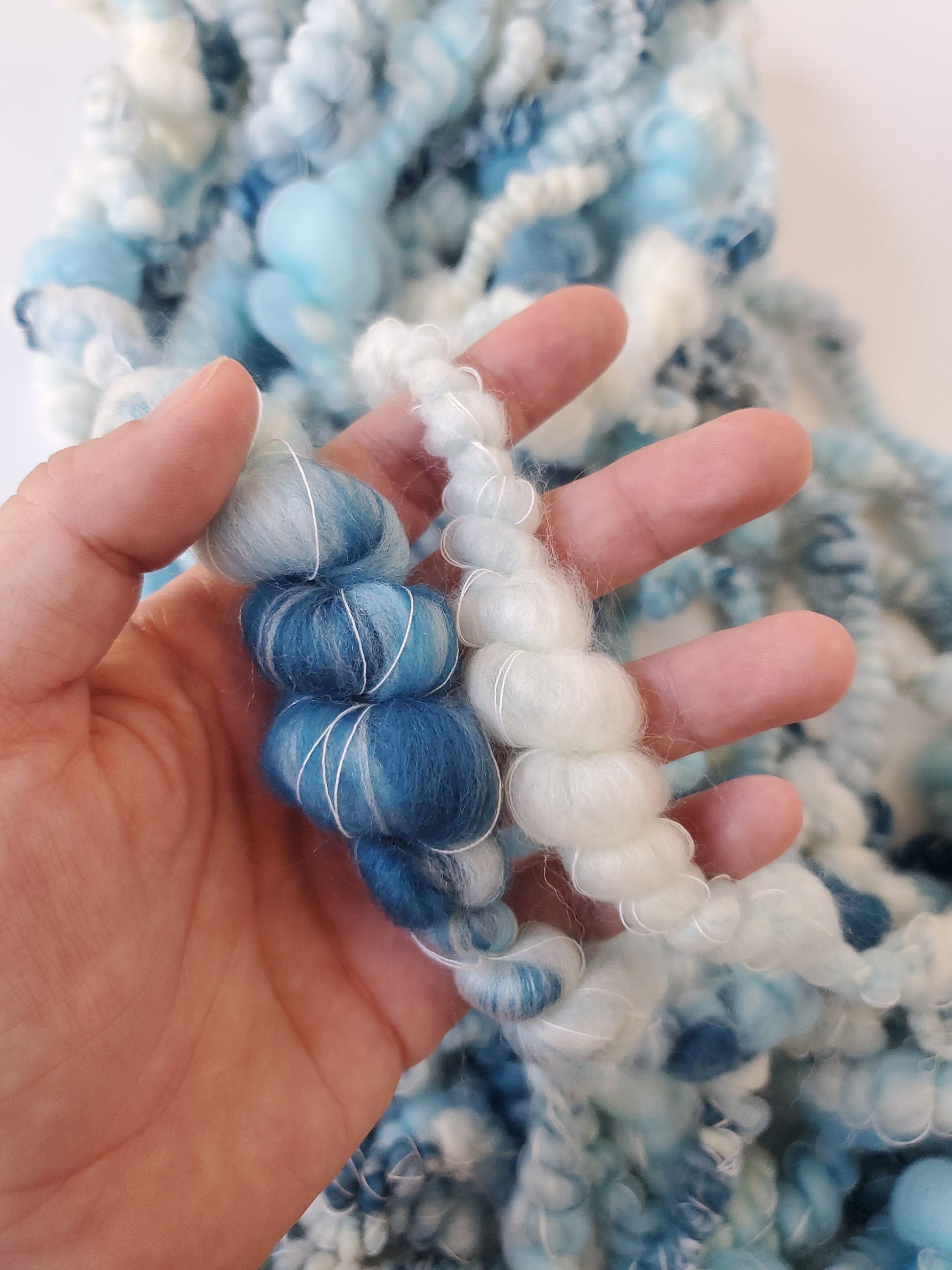 AQUA WAVES 5yrds, Handspun Art Yarn, Weaving and Fiber Arts, Scrap Yarn, Yarn