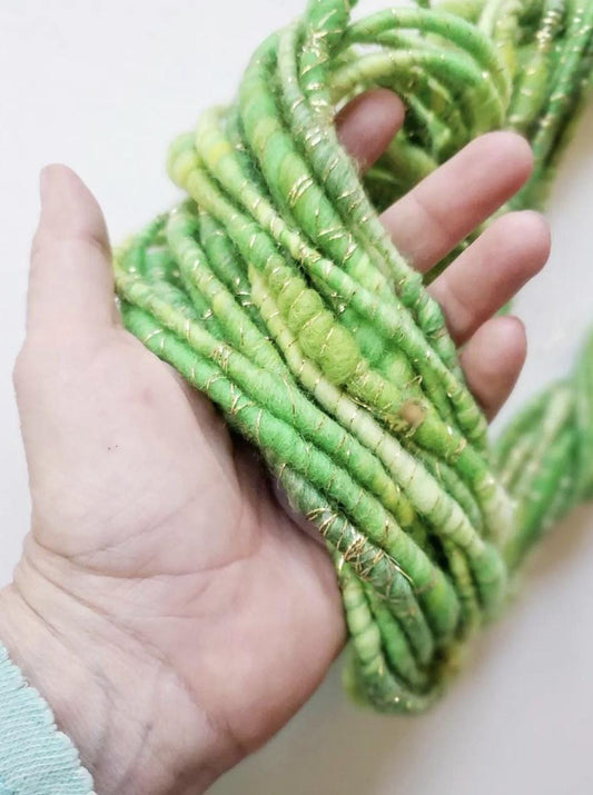 SLIME VIBES 7yrds, Handspun Art Yarn, Weaving and Fiber Arts, Scrap Yarn, Yarn