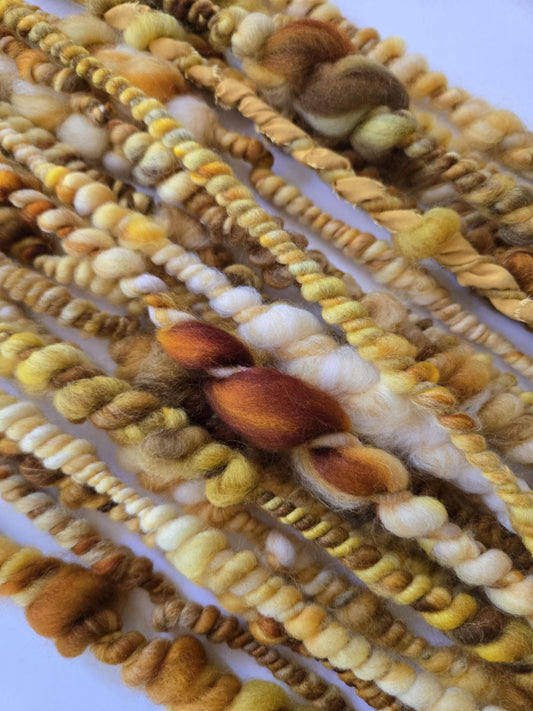 BUTTERBEER 7yrds, Handspun Art Yarn, Weaving and Fiber Arts, Scrap Yarn, Yarn