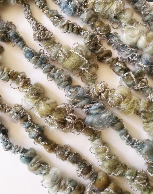 AQUA WAVES 5yrds, Handspun Art Yarn, Weaving and Fiber Arts, Scrap Yarn, Yarn